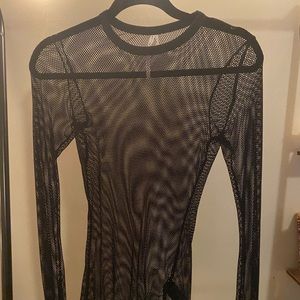 Black mesh shirt.
